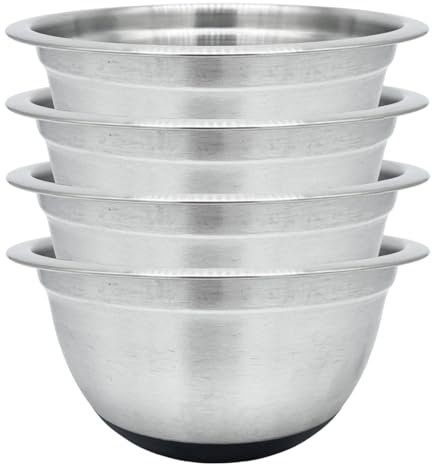 MAKREL Stainless Steel Deep Mixing Bowls with Silicone Base - Easy-Grip, Durable, Stylish, and Versatile Set. Ideal for Baking, Cooking, Salad & Food Prep (24cm - Pack of 4)