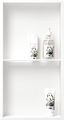 Bernkot Shower Niche Stainless Steel, 30×60 cm No Tile Needed Wall Niche Double Shelves,Recessed Shower Shelf for Bathroom Storage, White
