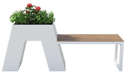 Banco con jardinera, Caja de flores de metal comercial de chapa galvanizada blanca Caja de flores de hierro combinada con bancos de madera anticorrosión for cultivar plantas, flores y verduras verdes