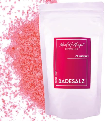Hallingers Genuss Manufaktur Badesalze Geschenk - Badezusatz mit Totes Meer Badesalz Edition Maxl Hallinger, Badekristalle Fußbad Cranberry, Geschenkidee für Frauen Männer