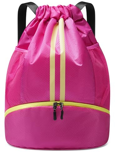 Sac à Dos de Sport pour Hommes Femmes et Enfants, Compartiment à Chaussures Séparé, Design à Cordon, Sac Séparé Sec/Humide, Sac de Gym pour Basketball Football, Natation, Sac de Sport (Rose fuchsia)