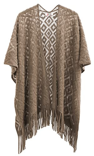 soul young Knitted Shawls and Wraps for Women Fringe Open Front Poncho