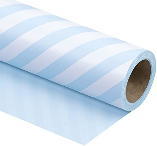 RUSPEPA Carta Da Regalo Reversibile - Mini Rotolo - 43,2 Cm X 10 M - Azzurro E Motivo A Righe Per Compleanno, Matrimonio, Baby Shower