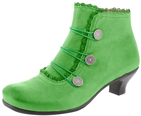 Generisch Botines para mujer de piel con punta redonda retro con cordones redondos con hebilla redonda y tacón bajo, verde, 38 EU