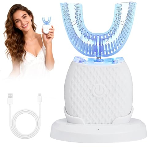 Spazzolino elettrico, spazzolino da denti a 360 gradi, con pulizia automatica del suono e setole morbide in silicone per pulizia 3 in 1, impermeabile, bianco
