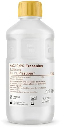 PLASTIPUR - 500 ml - NaCl 0,9% - Solución salina fisiológica isotónica - solución salina bebé - solución salina - solución salina para nariz y ojos - estéril (500 ML, 1, Unidad)