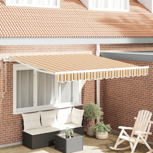 Tenda Retrattile Automatica Rigata Multicolore 350x250 cm per Balcone, Impermeabile e Resistente ai Raggi UV, Ombreggiante Regolabile Manualmente, 1 Pezzo per Uso Esterno