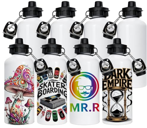 MR.R Paquete de 8 botellas de aluminio para sublimación, color blanco, portátil, de 600 ml, para impresión por transferencia de prensa de calor