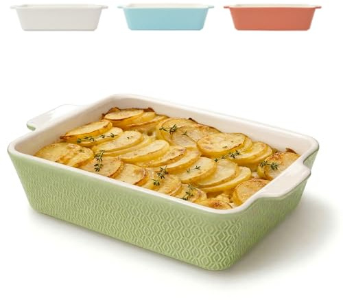 Praknu Auflaufform Groß - Lasagne Auflaufform aus Keramik - Extra Hoher Rand - Ofenform Für Tiramisu & Auflauf - Lasagneform(Grün)