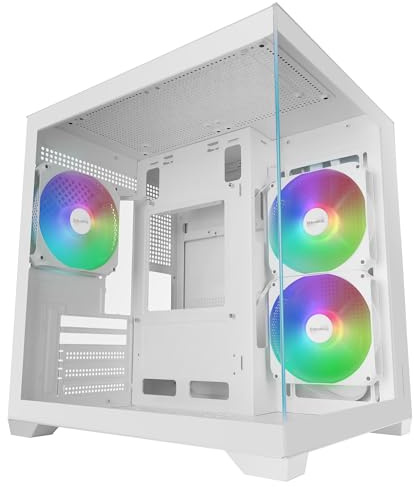 Mars Gaming MC-VIEW3, Caja PC MicroATX, Cristal Templado Panorámico, 3X Ventiladores ARGB 120mm, Doble Cámara, Soporte Refrigeraciones Líquidas hasta 240mm, Minitorre Compacta con USB-C, Blanco