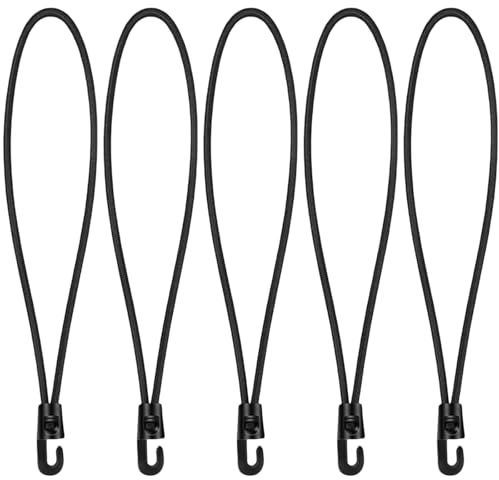 15 Pezzi Corde Elastiche con Gancio 26cm, Elastici con Gancio Neri Professionali per Fissaggio Teloni, Tende da Campeggio, Portapacchi Auto e Bici, Set Tenditori Elastici Resistenti