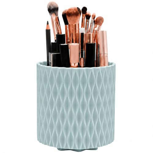 scicent Makeup Brush Holder, 360° Rotating Make up Organiser, Container Cosmetic Display Cases (Blue)