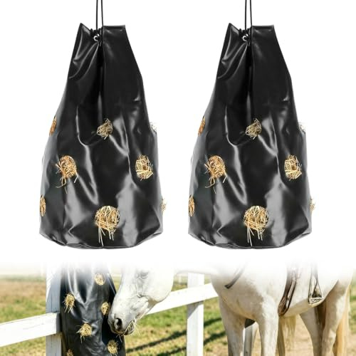 CISSIYOG Lot de 2 Sacs à Foin pour Chevaux 40 x 70 cm, Sac d'alimentation