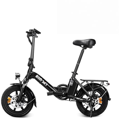 E14 Folding Electric Bike, 250W UK Legal Motor, 36V 10.4AH Battery 35KM Range, 14 Lightweight Aluminium Alloy E-Bike, Dual Disc Brakes, Foldable Handlebar, Black