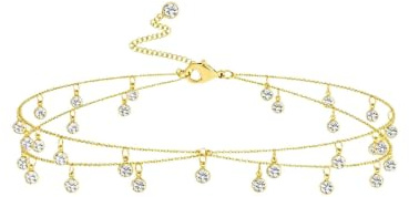 Ticome Rhinestone Body Chain for Women Double Layer Belly Waist Chains | Dainty Cubic Zirconia Tassel Crystal Waist Body Chains Adjustable 14k Gold Plated Jewelry Summer Beach Party Accessories