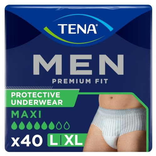 Tena Men Premium Fit Protective Underwear Maxi, L/XL, 5 Packs (40 Count) | Incontinence Pants for Men with Very Heavy Bladder Weakness, Triple Protection Against Leaks, Odour & Moisture, Discreet Fit