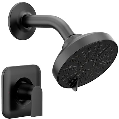 Moen Genta LX Pressure Balancing Eco-Performance Modern Shower Trim with Showerhead and Lever Handle, Posi-Temp Valve Required, Matte Black, T2472EPBL
