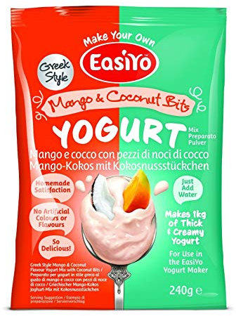 Easiyo Greek Mango & Coconut Flavoured Yogurt Sachet 240g Makes 1 Litre Home Made Yoghurt Homemade