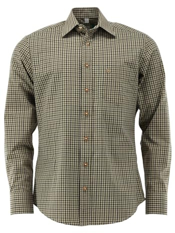 OS Trachten Herren Hemd Langarm Jagdhemd mit Liegekragen Tupopa, Größe:47/48, Farbe:dunkelgrün