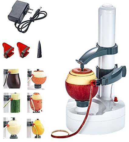 Pelador Patatas Electrico,Pelador de Fruta Electrico,Acero Inoxidable máquina Rotativa Automática Pelador Patatas,Adecuado para Manzanas redondas Patatas con 2 Cuchillas reemplazables