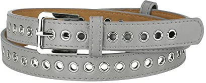 Allegra K Women Grommet PU Leather Belt Metal Pin Buckle Skinny Plus Size Waist Belts for Jeans Dress Gray Fit waist up to 104cm/41