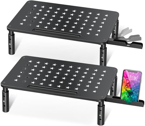 Zimilar 2 Pack Monitor Stand , 3 Height Adjustable Stand with Unique Star Mesh for Computer, Laptop, Printer, Notebook, iMac, Premium Metal Monitor Risers for 2 Monitors