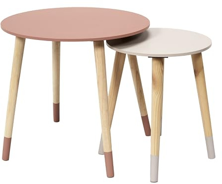 HOME DECO FACTORY The Couchtisch, rund, zweifarbig, Rosa, Engineering Holz, klein 33 x 40 cm, 43 x 48 cm, 2 Stück