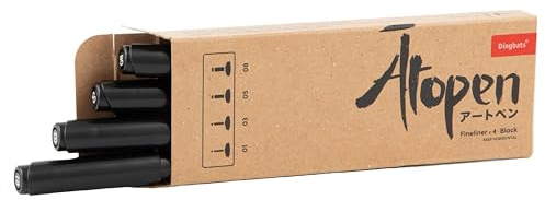 Dingbats - Ātopen Fineliner Schwarz Stifte Set - 4er Pack Feine Spitze - Wasserdicht, Pigmentliner Set für Zeichnen und Schreiben ohne Verschmieren