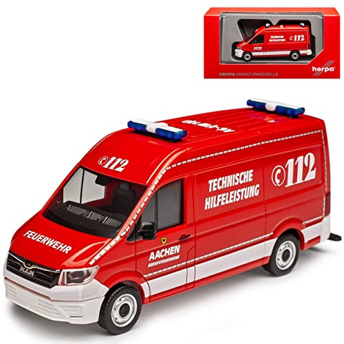 Man TGE Feuerwehr Aachen Transporter Kasten Rot Baugleich Volkwagen Crafter Ab 2016 H0 1/87 Herpa Modell Auto mit individiuellem Wunschkennzeichen