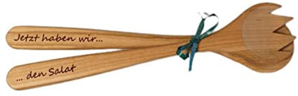 Posate da insalata, 2 pezzi, Ora abbiamo l'insalata, utensili da cucina, ciliegia oliata, 30 cm, cucchiaio da insalata e forchetta da insalata