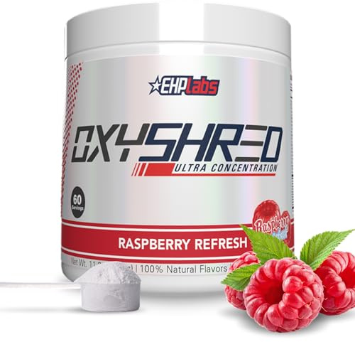 EHPlabs OxyShred Thermogenic Pre Workout Powder & Shredding Supplement - Clinically Proven Pre Workout Powder with L Glutamine & Acetyl L Carnitine, Energy Boost Drink - Raspberry Refresh, 60 Servings