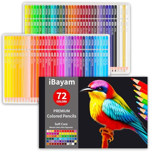 iBayam 72 Count Colored Pencils for Adult Coloring Books, Soft Core, Ideal for Drawing Blending Shading, Art Supplies, Color Pencils Set Gift for Coloring, Sketching, Painting