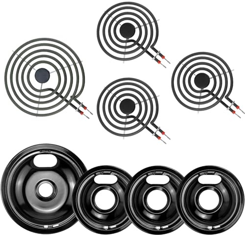 Electric Stove Burner Drip Pans,Stove Burner Covers W10290353(6) W10290350(8)+Electric Stove Burner Replacement MP15YA(6) MP21YA(8) Compatible for Whirl-pool Ken-more May-tag Ama-na etc by MIFLUS