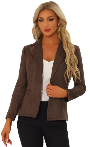 Allegra K Blazer en Faux Daim pour Femme avec col à Revers et Manches Longues Café S