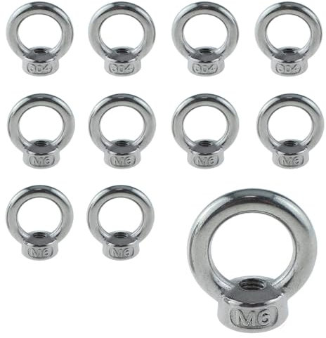 12 tuercas anulares M6, acero inoxidable 304, accesorios de elevación para montaje de cuerda, accesorios de elevación, para tuerca elevadora para fijar adornos colgantes, macetas, columpio, etc