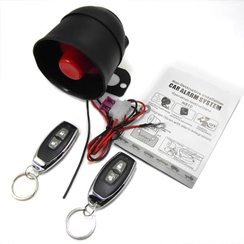 HUIOP Alarme de voiture universelle - Installation non destructive - 12 V - Système de protection automobile - 7 niveaux de sensibilité - Système d'alarme de véhicule avec 2 télécommandes