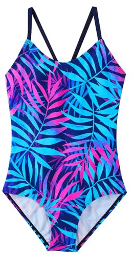ZNYUNE Maillot de Bain Fille Bikini Anti-UV Enfant Combinaison de Natation Enfant Anti UV la baignade 3-11 Ans S460 NavyLeaves 128/134