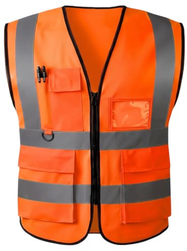 MODE BLEND Orange Hi Vis Vest High Visibility Reflective Safety Vest Breathable with Zipper Pocket for Traffic Work Running Surveyor Security Guard Construction Use (3XL)