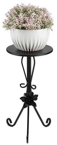 HowHomely Support pour plantes rond en métal 55 cm de haut | Tabouret à fleurs en métal fait main avec éléments décoratifs | Support à fleurs pour le salon et la chambre à coucher