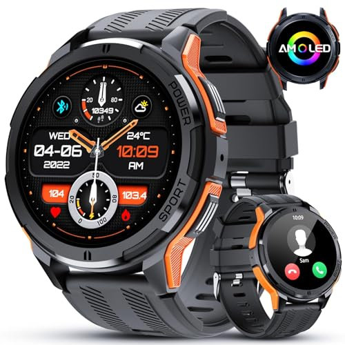 Relojes inteligentes para hombre, pantalla táctil HD de 1.4 pulgadas, relojes inteligentes militares para hombres, reloj inteligente impermeable de 5 ATM para Android iOS, 123 modos deportivos,
