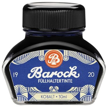 Barock 1920 Füllhaltertinte Kobalt, Schreibtinte für Füllhalter, Glasfedern, Tintenroller, Füllertinte im Glas blau, 30 ml