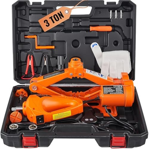 NADCFN Cric Elettrico per Auto da 3 tonnellate/6600 libbre Cric Elettrico a Forbice Portatile per Camion berlina Sostituzione Cambio Pneumatici cric per Auto Sollevatore Auto(3T Jack Wrench)