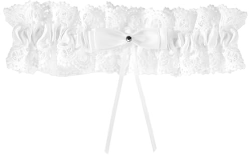 Gosknor Liga de Novia Boda, Liga Encaje Elástico con Lazo para Pierna Elegante Accesorio de Boda para Mujeres y Niñas (Blanco)