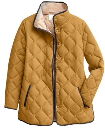 Chanpning Doudoune Femme Hiver Chaude Veste Matelassée Legere Col Montant Manteau De Duvet Avec Poches Doudoune Hiver Chaud Blouson Button Décontracté Manteaux En Polaire Confortables Hauts