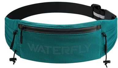 Waterfly löparbälte med maraton nummer klämma löpare midja telefonhållare | 3 blixtlåsfickor, 40 g ultralätt, andningsbart smal, nyckelklämma, passar midja 76-99 cm, passar 17,8 cm telefon, stöldskydd