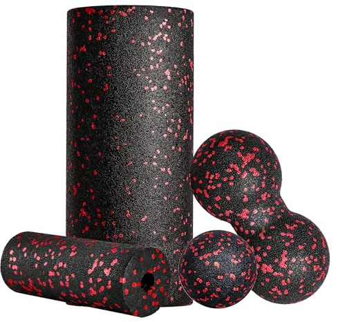 Set di rulli fasciali Blackroll Foam, set con palla fasciale, mini rullo fasciale, piccolo e duoball per yoga, fascia, allenamento muscolare, rosso