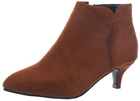 SoonerQuicker Suede Chelsea Boots Women Kitten Heel Mid Heel Ankle Boots Ladies Boots Pointed Toe Booties Fashion Elegant (7.5 UK, Brown)