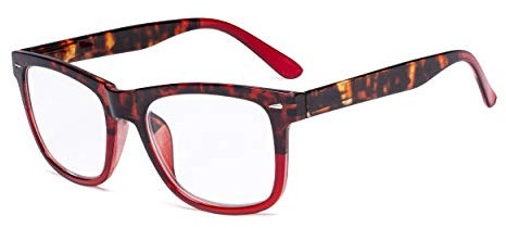 Eyekepper Damen Lesebrille: Quadratische große Gläser mit Federscharnieren - Schildpatt/Rot +0.75