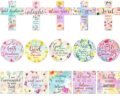 Saillong 15 Pcs Inspirational Magnets for Refrigerator Fridge Decor Accessories with Bible Verses Faithful Locker Inspired Fridge Christian Motivational Quote Magnets, 3 Shapes(Flower)