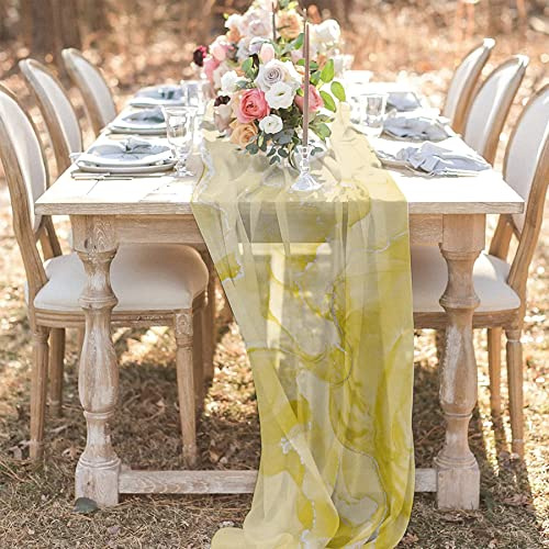 ZOYIEP 1 cortina transversal de gasa transparente, camino de mesa de gasa con diseño de mármol, decoración para fiestas de bebés, bodas, 69 x 304 cm
